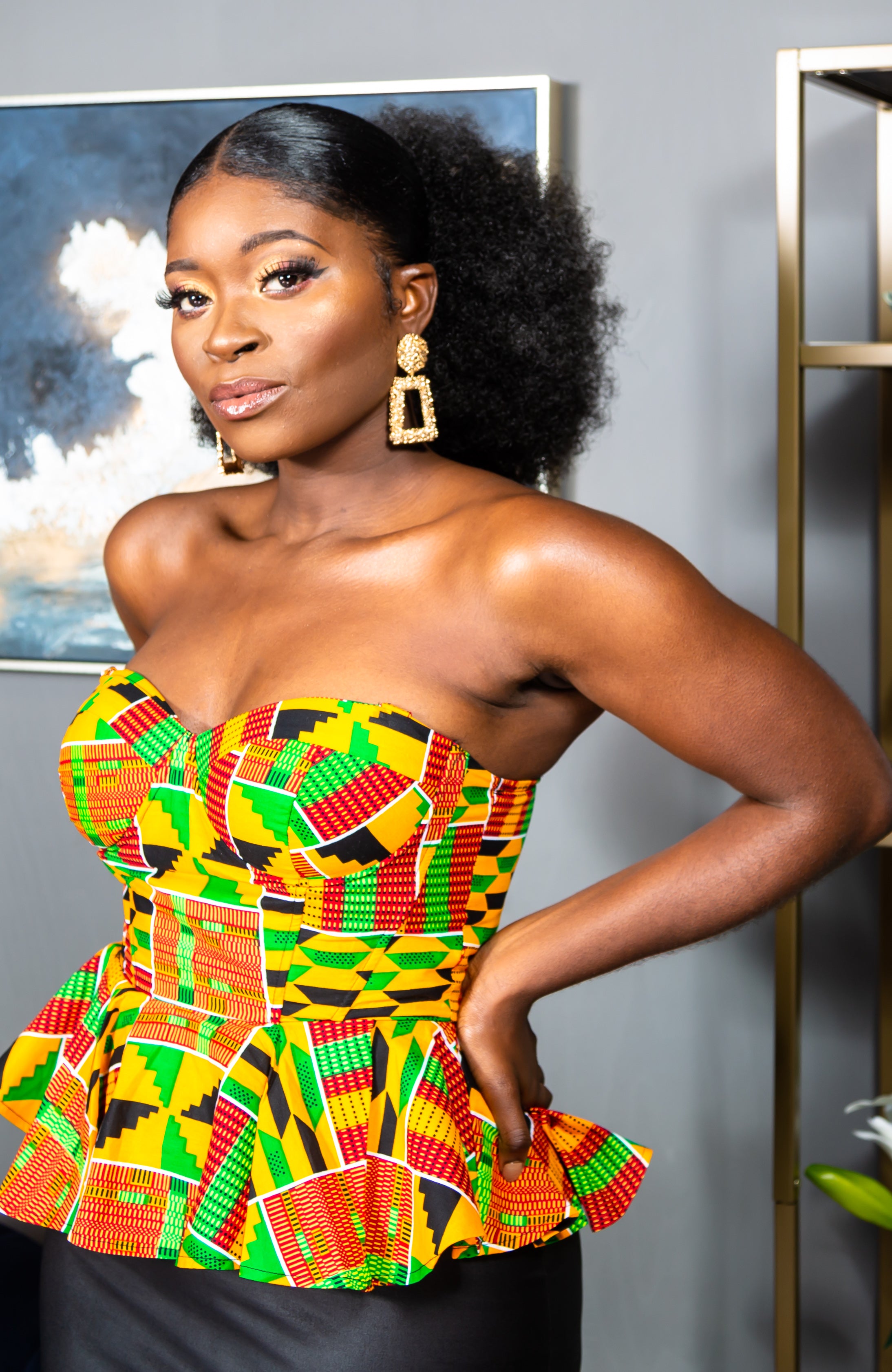 african print bustier top