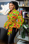 Shawl Collar Peplum Wrap blouse | African Print Tops - KENYA