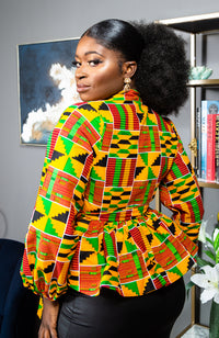 Shawl Collar Peplum Wrap blouse | African Print Tops - KENYA