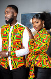 African Attire for Men | Kente Shirt for Men - Grandad Collar Patch Shirt - KENDRICK