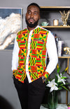 African Attire for Men | Kente Shirt for Men - Grandad Collar Patch Shirt - KENDRICK