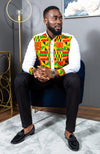 African Attire for Men | Kente Shirt for Men - Grandad Collar Patch Shirt - KENDRICK