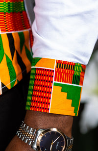 African Attire for Men | Kente Shirt for Men - Grandad Collar Patch Shirt - KENDRICK