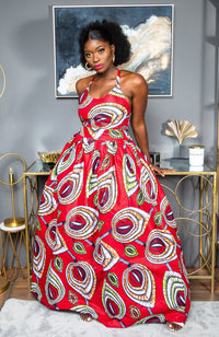 African Wax Print Crossback Sleeveless Maxi Dress - AMIRA