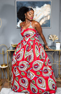 African Wax Print Crossback Sleeveless Maxi Dress - AMIRA
