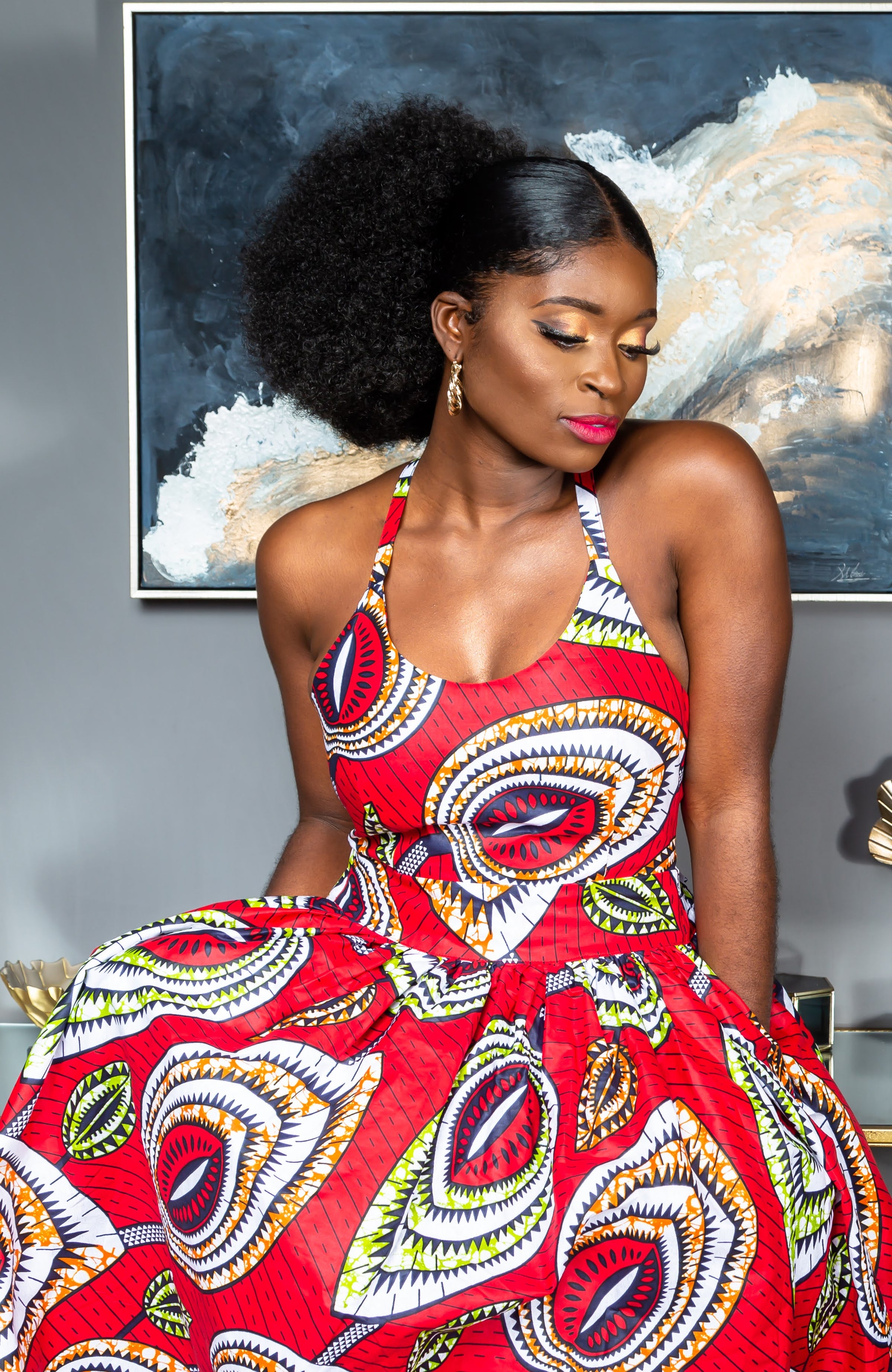 African Wax Print Crossback Sleeveless Maxi Dress - AMIRA