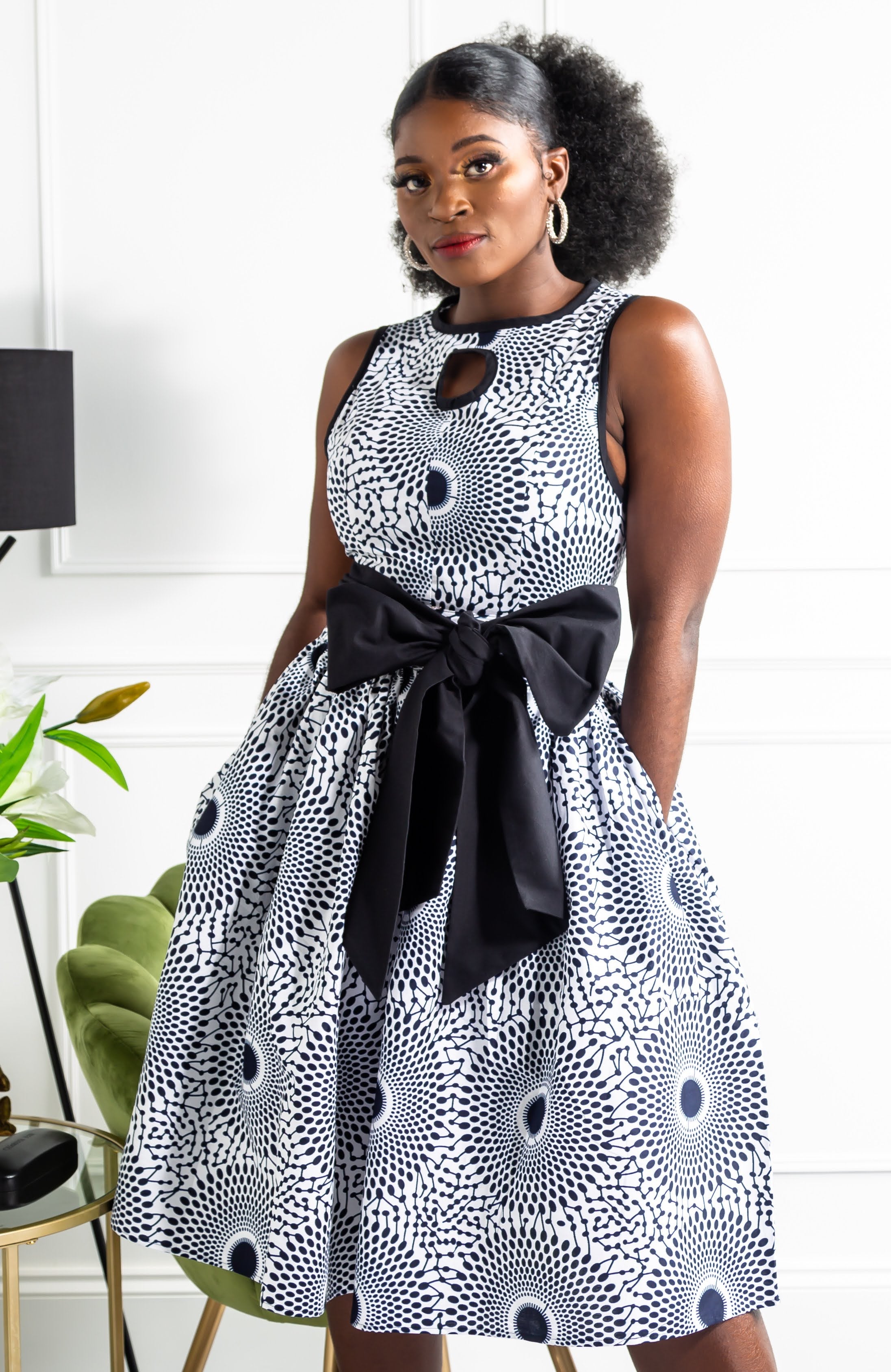 African Print Sleeveless Keyhole Chest Statement Sash Belt - ALEXANDRA