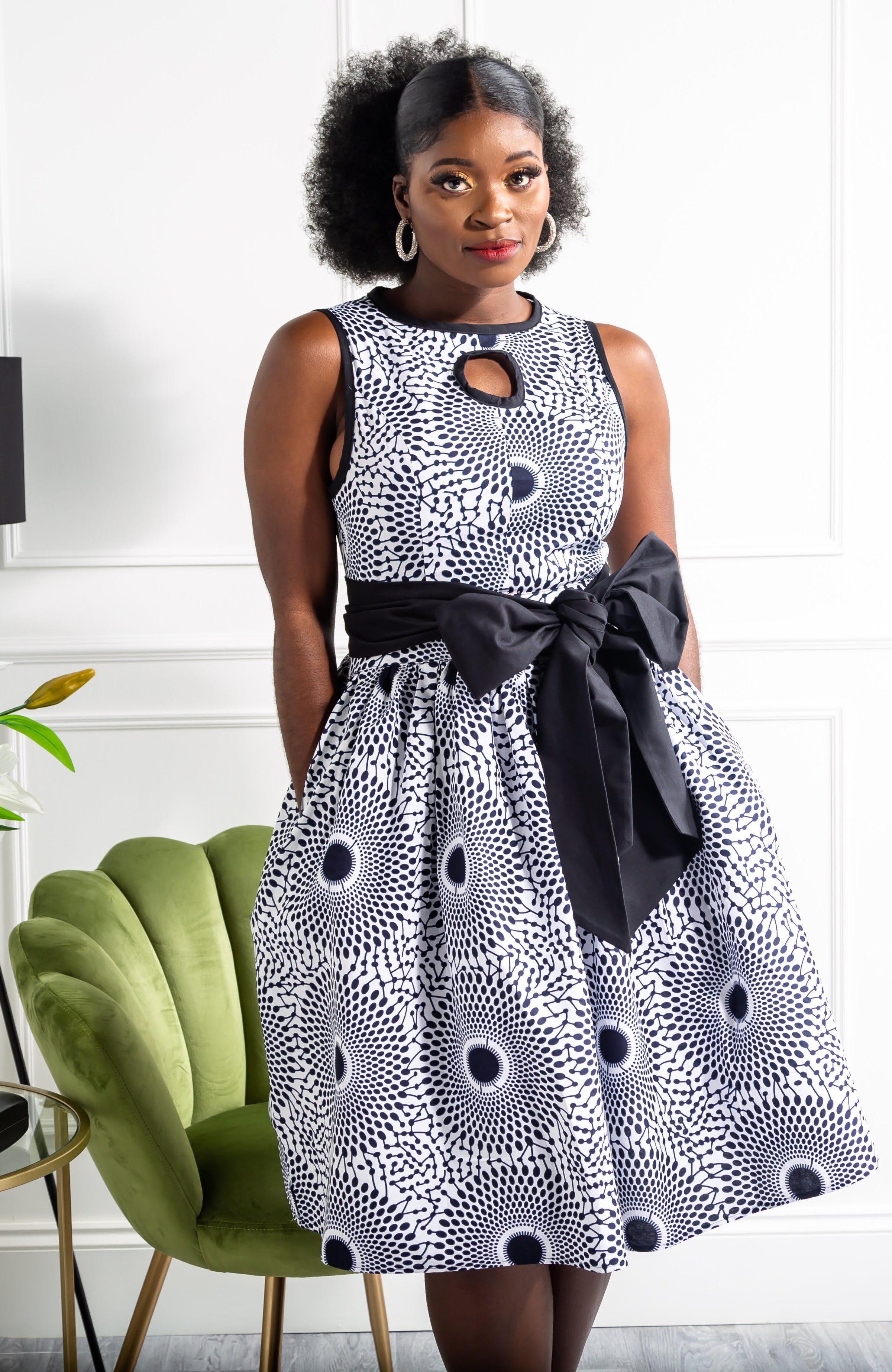 African Print Sleeveless Keyhole Chest Statement Sash Belt - ALEXANDRA