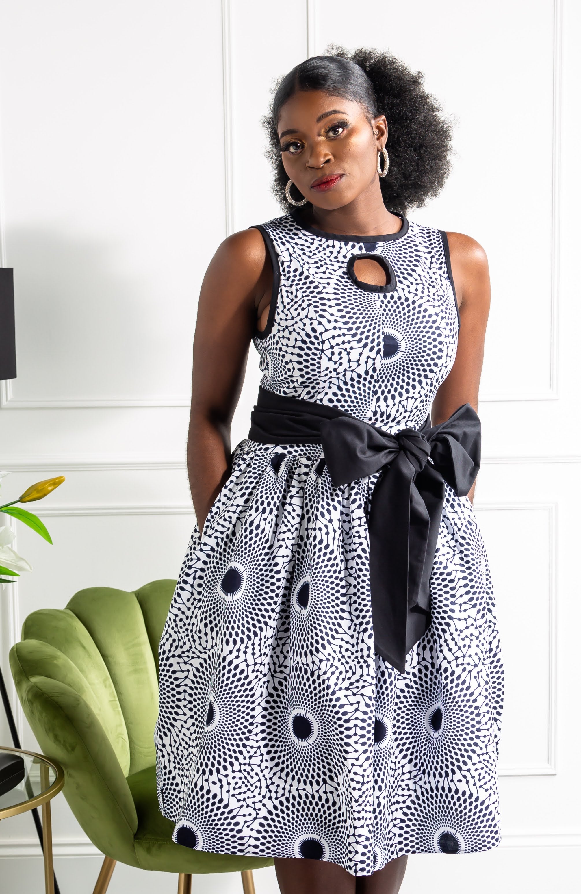 African Print Sleeveless Keyhole Chest Statement Sash Belt - ALEXANDRA