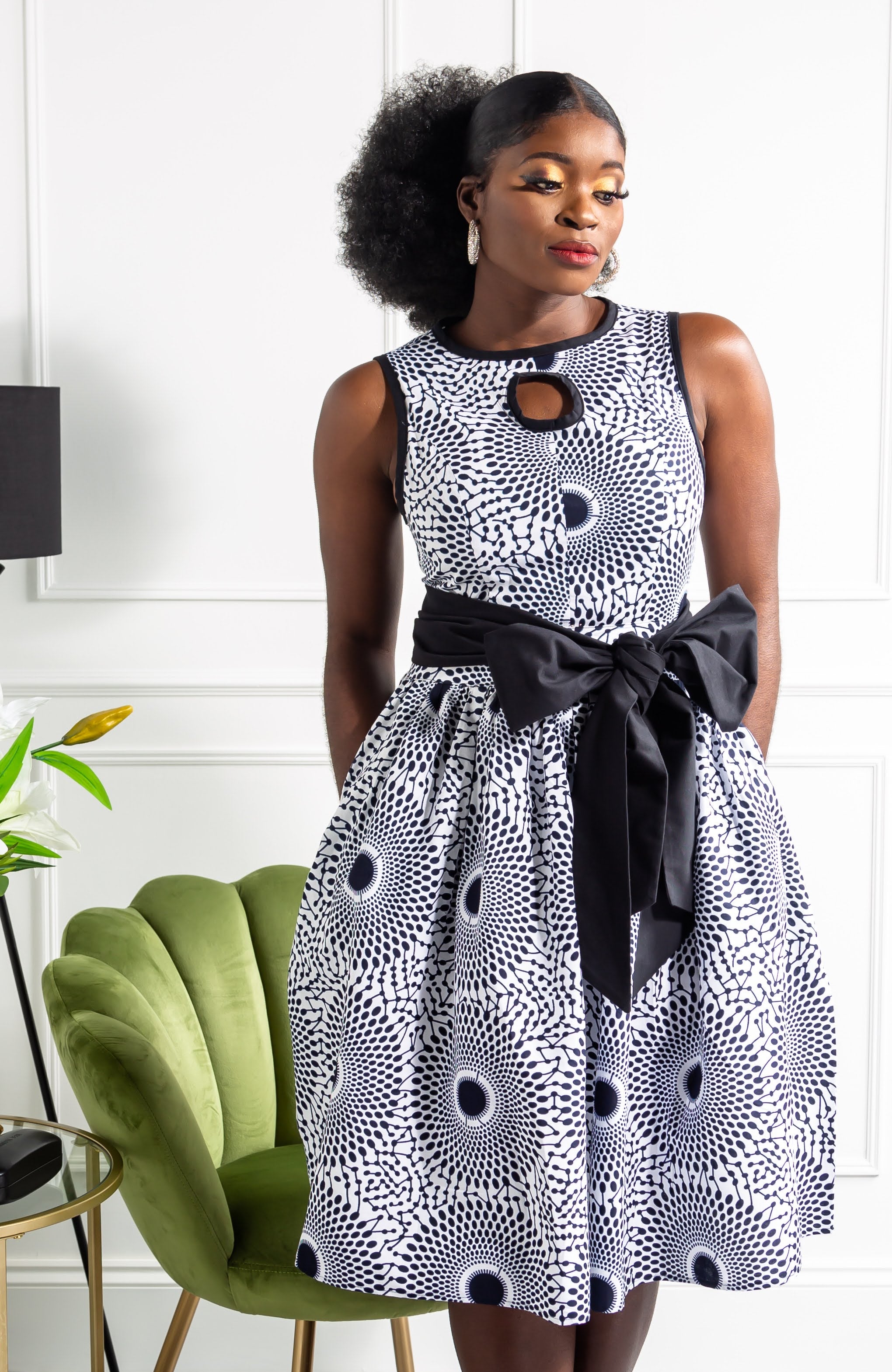 African Print Sleeveless Keyhole Chest Statement Sash Belt - ALEXANDRA