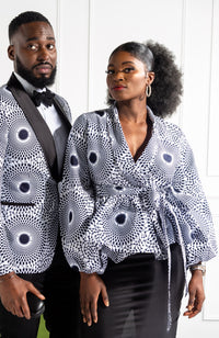 African Print Shawl Collar Peplum Wrap blouse - ALEXANDRA