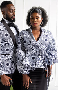African Print Shawl Collar Peplum Wrap blouse - ALEXANDRA