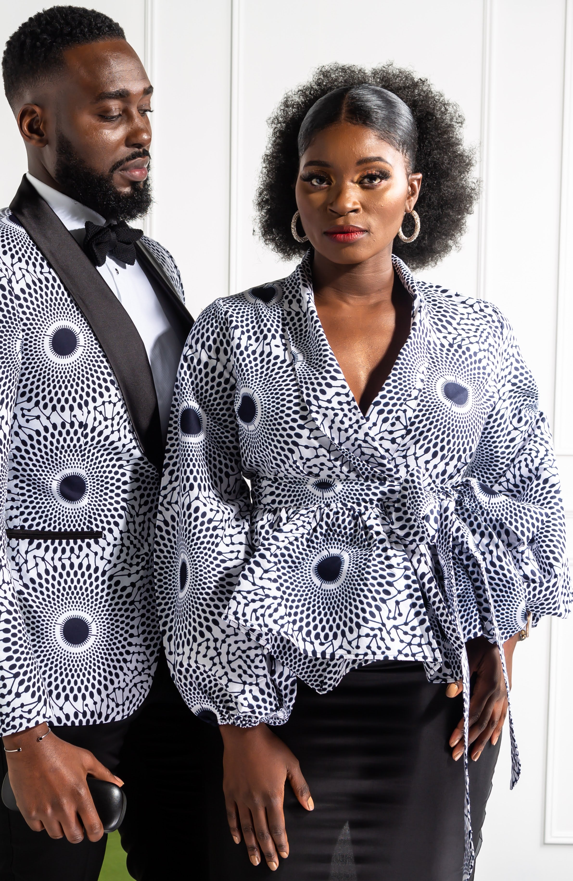 African Print Shawl Collar Peplum Wrap blouse - ALEXANDRA