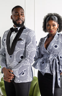 African Print Shawl Collar Peplum Wrap blouse - ALEXANDRA