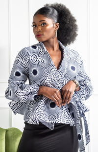 African Print Shawl Collar Peplum Wrap blouse - ALEXANDRA