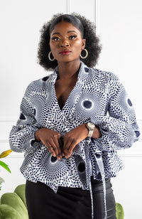 African Print Shawl Collar Peplum Wrap blouse - ALEXANDRA