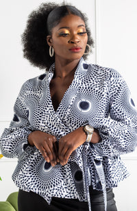 African Print Shawl Collar Peplum Wrap blouse - ALEXANDRA