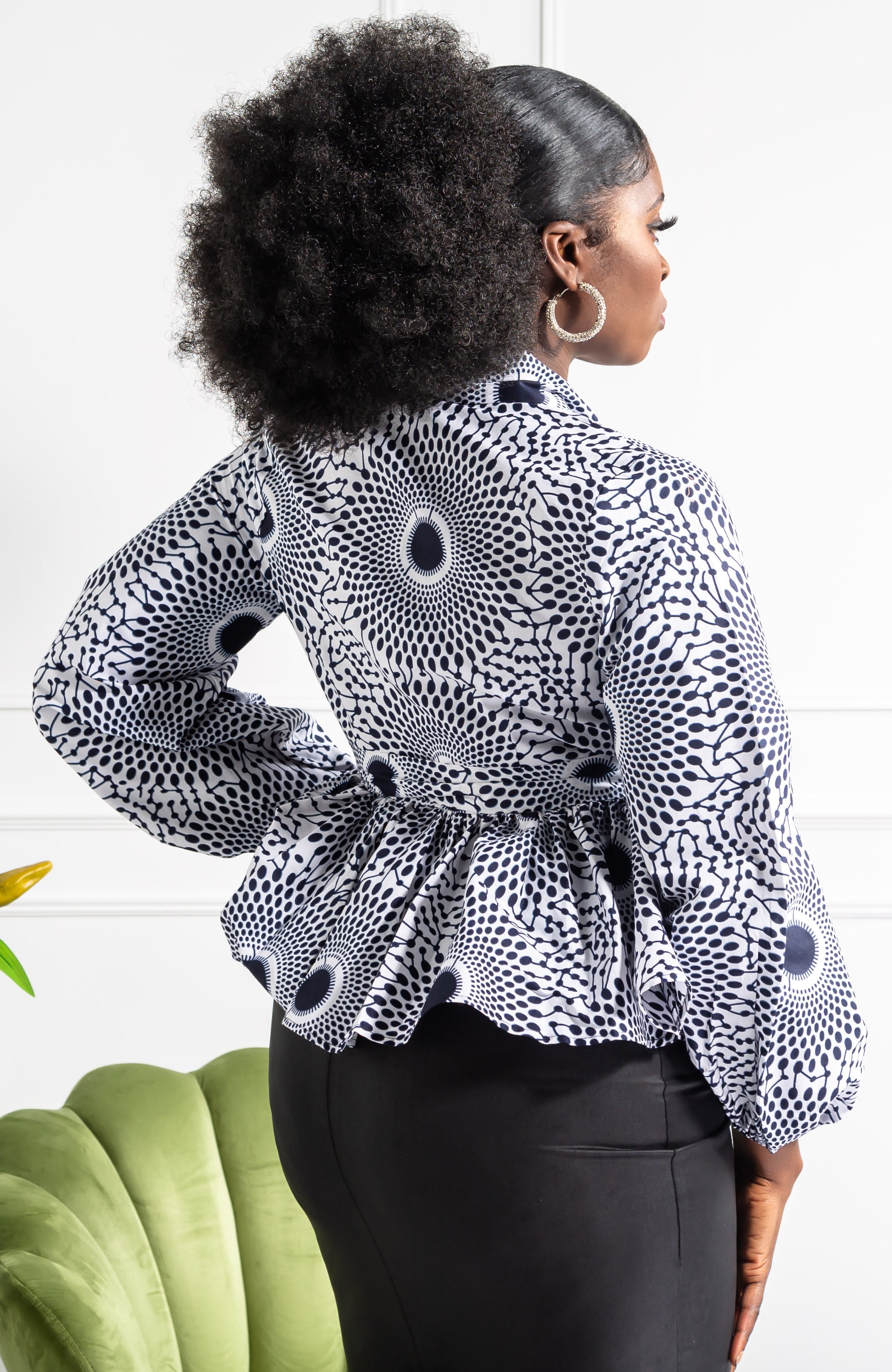 African Print Shawl Collar Peplum Wrap blouse - ALEXANDRA