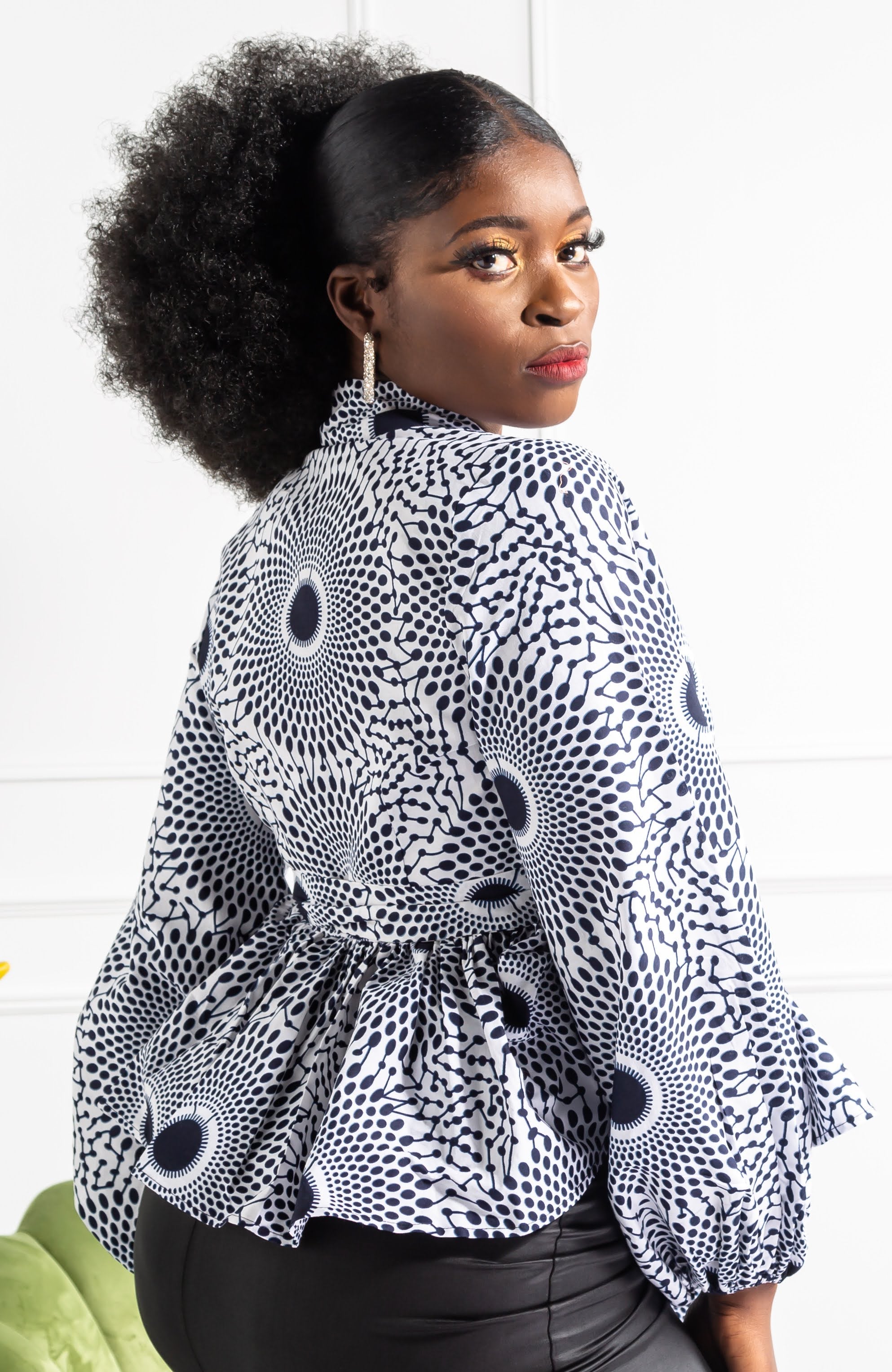 African Print Shawl Collar Peplum Wrap blouse - ALEXANDRA