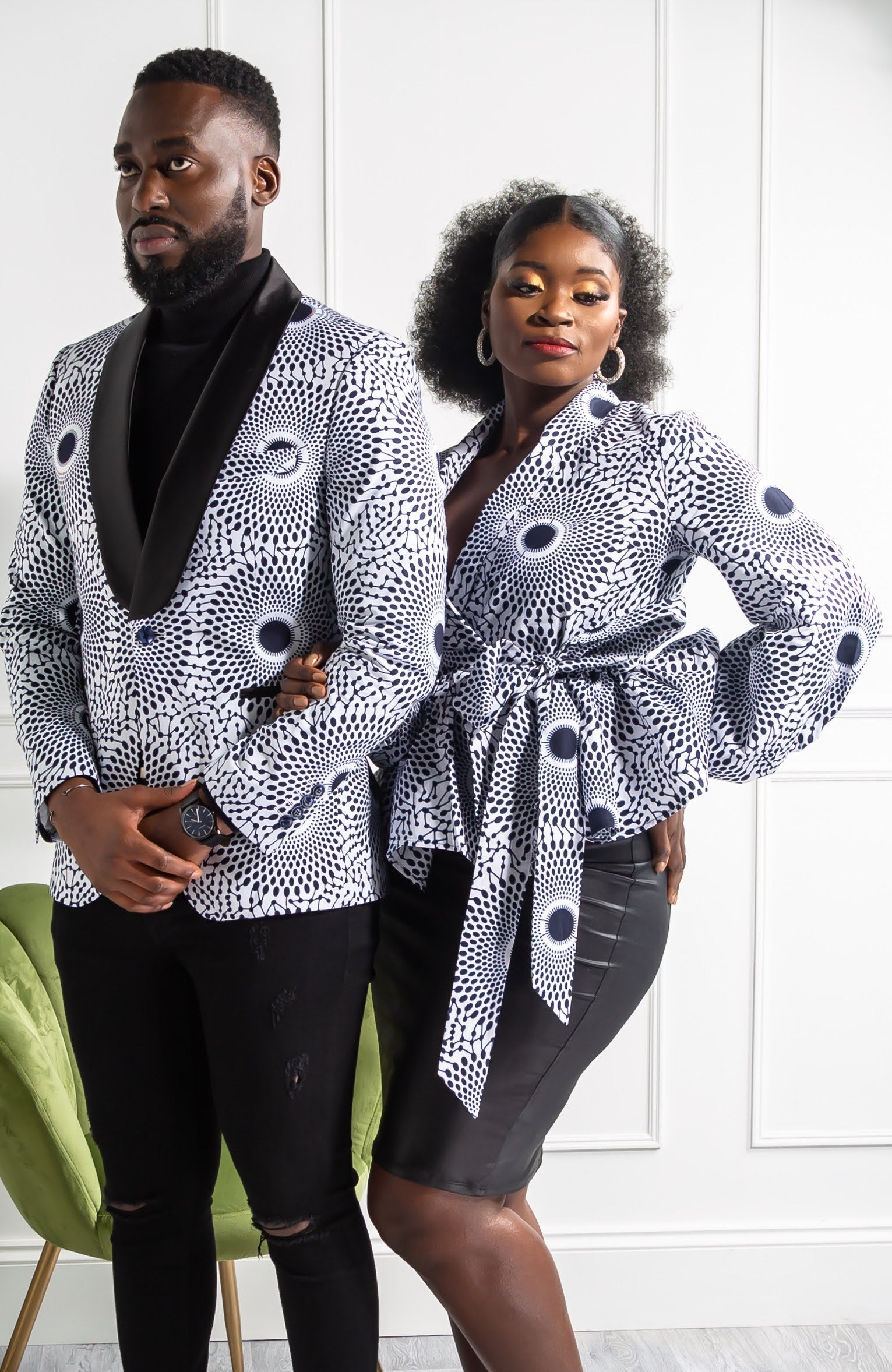 African Print Shawl Collar Peplum Wrap blouse - ALEXANDRA