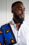 Mens Ankara Shirt | Mens African Shirt - Skinny Fit White Button Down Asymmetrical Shirt - ELIJAH