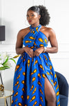 African Print Blue Infinity Multiway Maxi Dress - ELLA