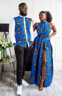 African Print Blue Infinity Multiway Maxi Dress - ELLA