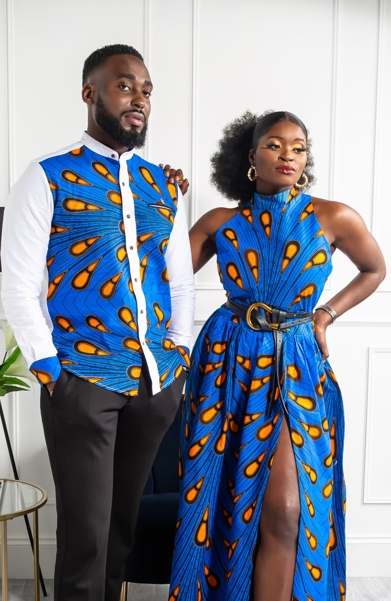 African Print Blue Infinity Multiway Maxi Dress - ELLA