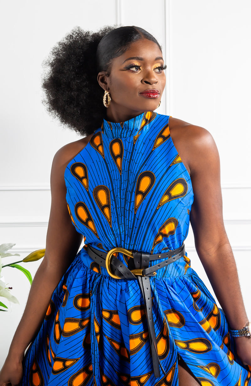 African Print Blue Infinity Multiway Maxi Dress - ELLA