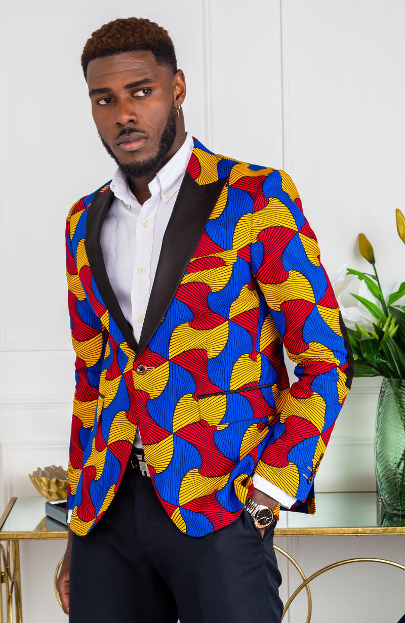 African Print Blazer Jacket for Men - Modern Fit Shawl Lapel Tuxedo - LIAM