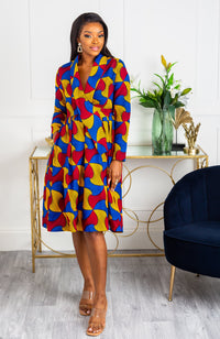 African Print Wrap Fit & Flare Midi Dress - LYDIA