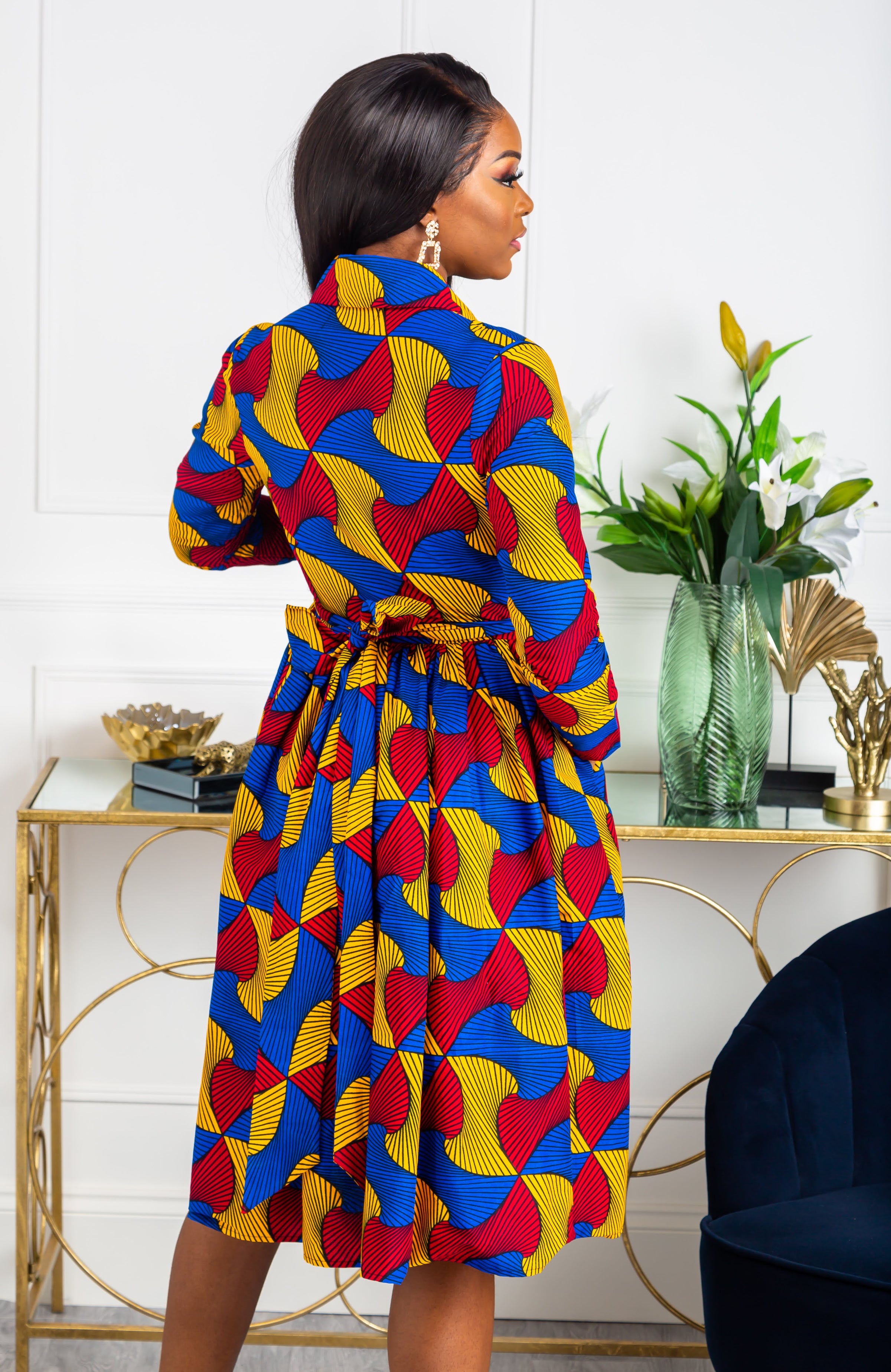 African Print Wrap Fit & Flare Midi Dress - LYDIA