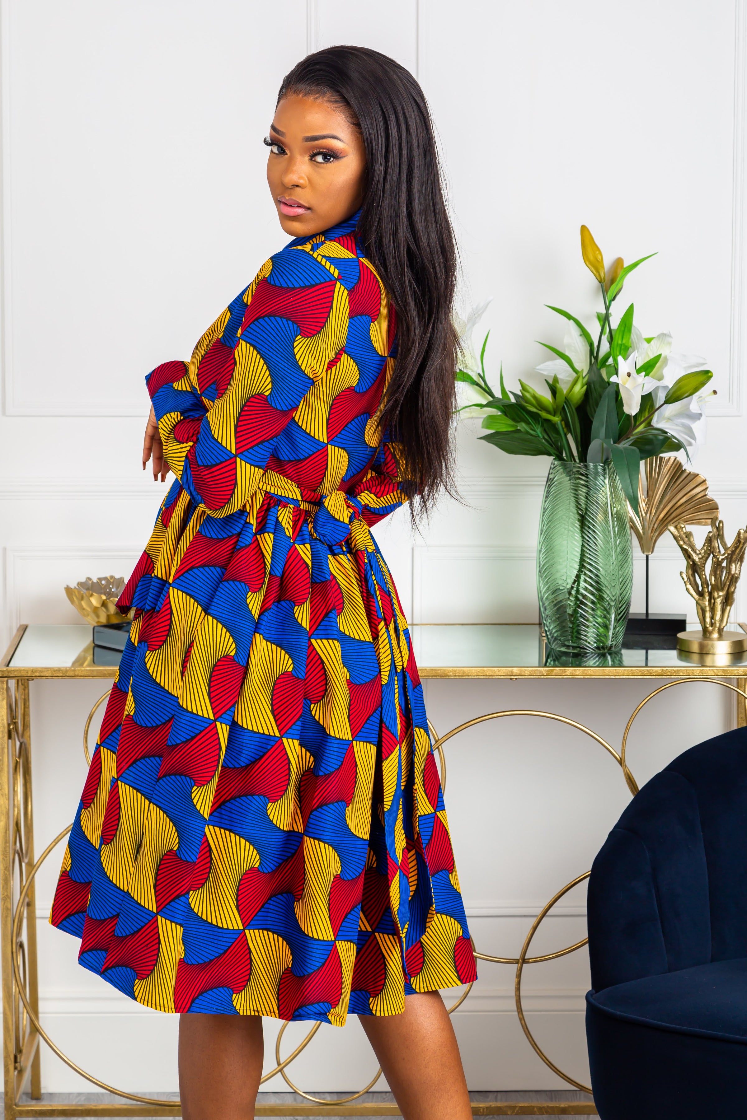 African Print Wrap Fit & Flare Midi Dress - LYDIA