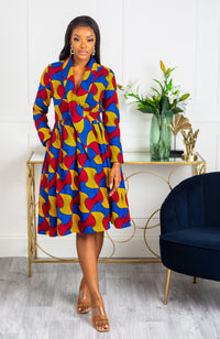 African Print Wrap Fit & Flare Midi Dress - LYDIA