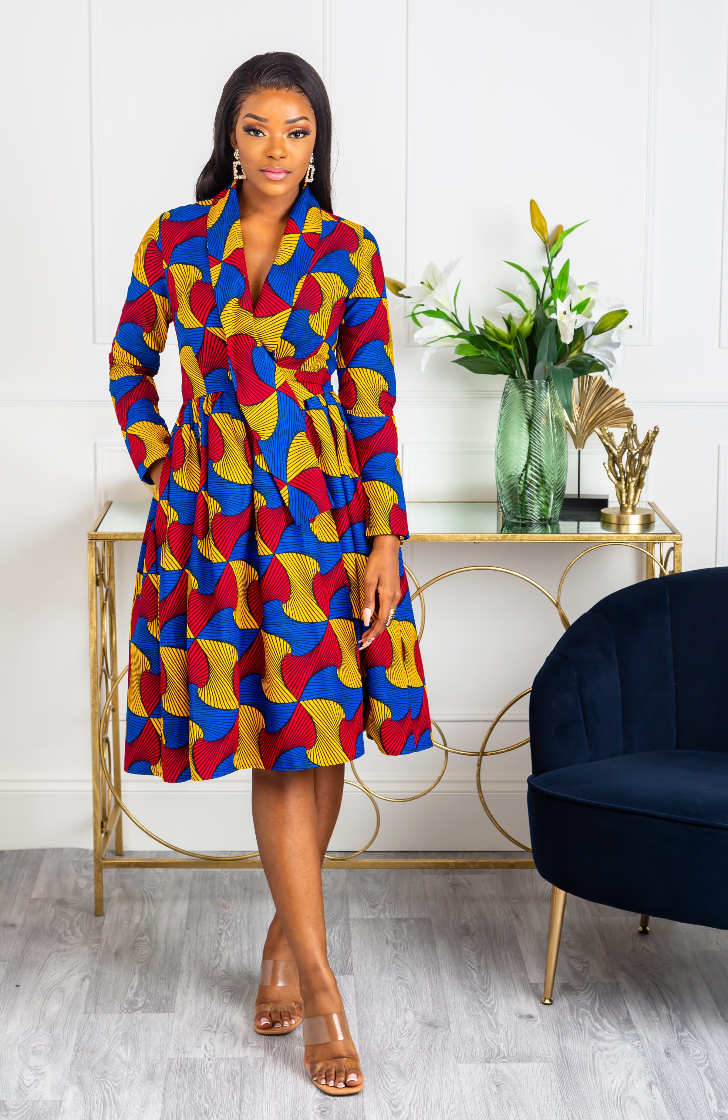African Print Wrap Fit & Flare Midi Dress - LYDIA