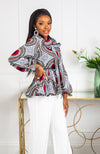 African Print Blouse - Dashiki Pussybow Peplum Top - DEBRA