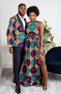 African Sleeveless Long Dress - Turtleneck Dashiki Maxi Dress - PETRA