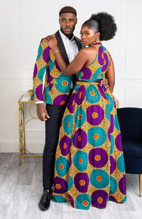 African Sleeveless Long Dress - Turtleneck Dashiki Maxi Dress - PETRA