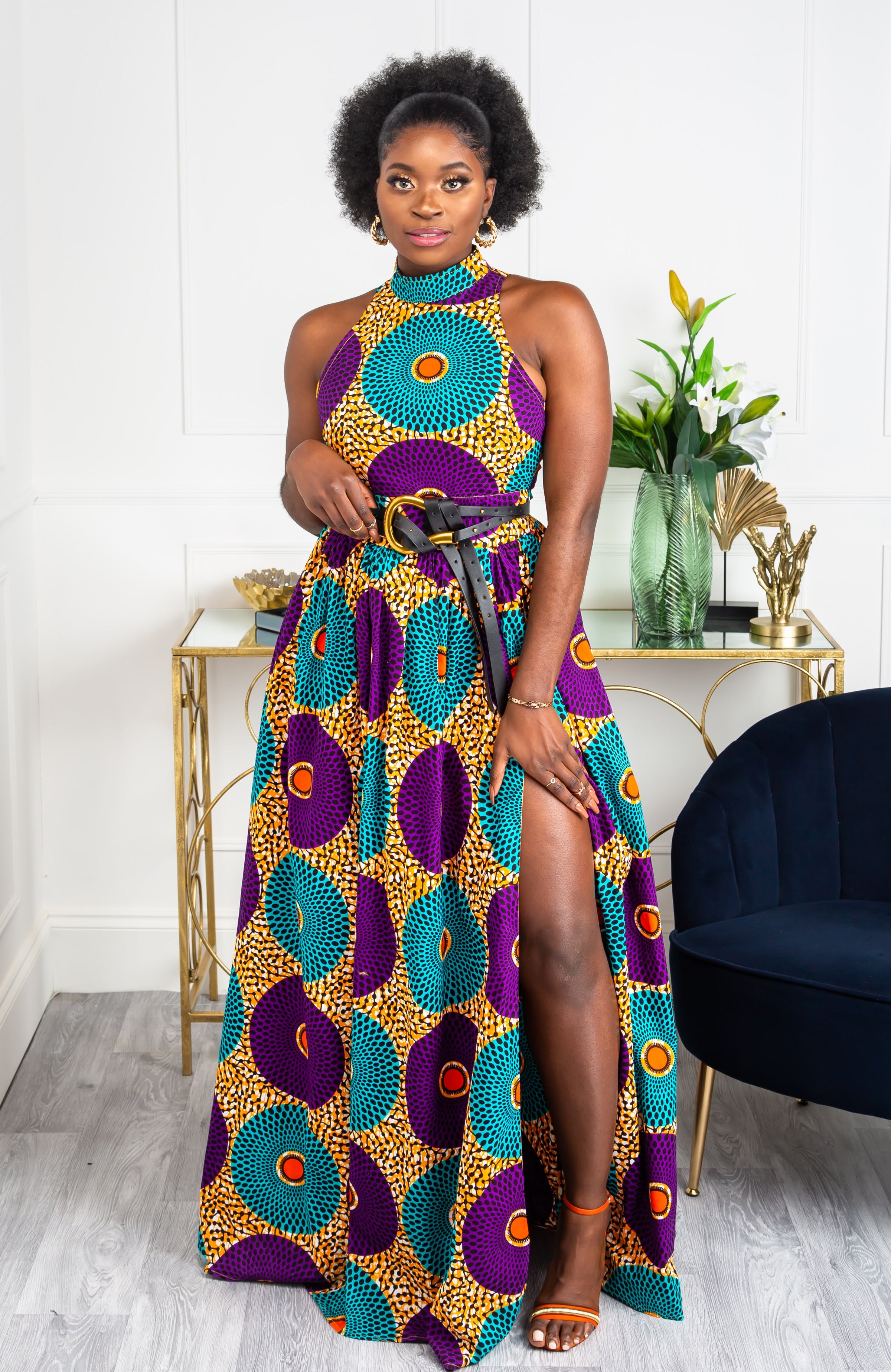 African Sleeveless Long Dress - Turtleneck Dashiki Maxi Dress - PETRA