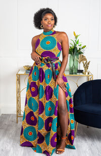 African Sleeveless Long Dress - Turtleneck Dashiki Maxi Dress - PETRA