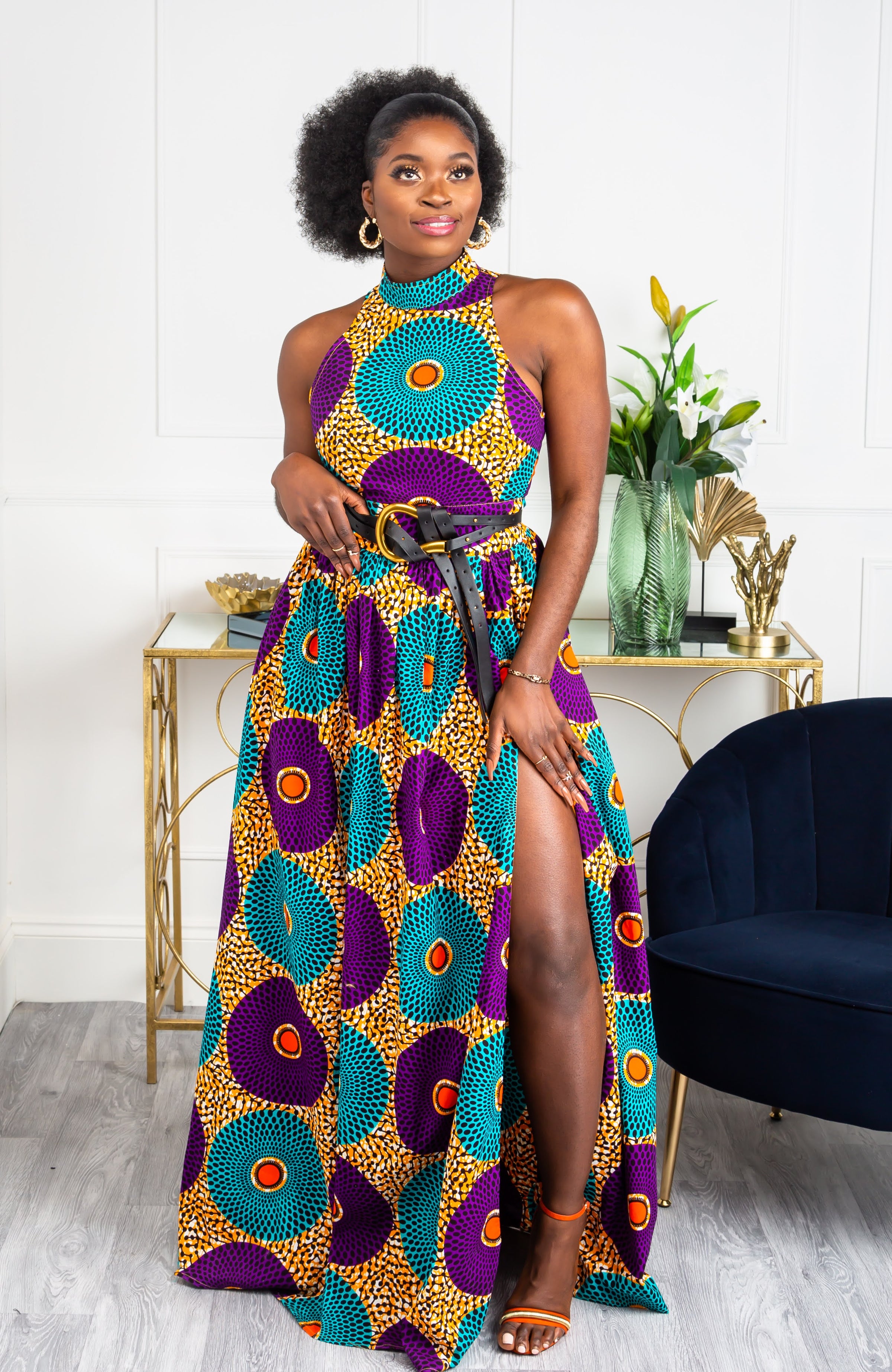 African Sleeveless Long Dress - Turtleneck Dashiki Maxi Dress - PETRA