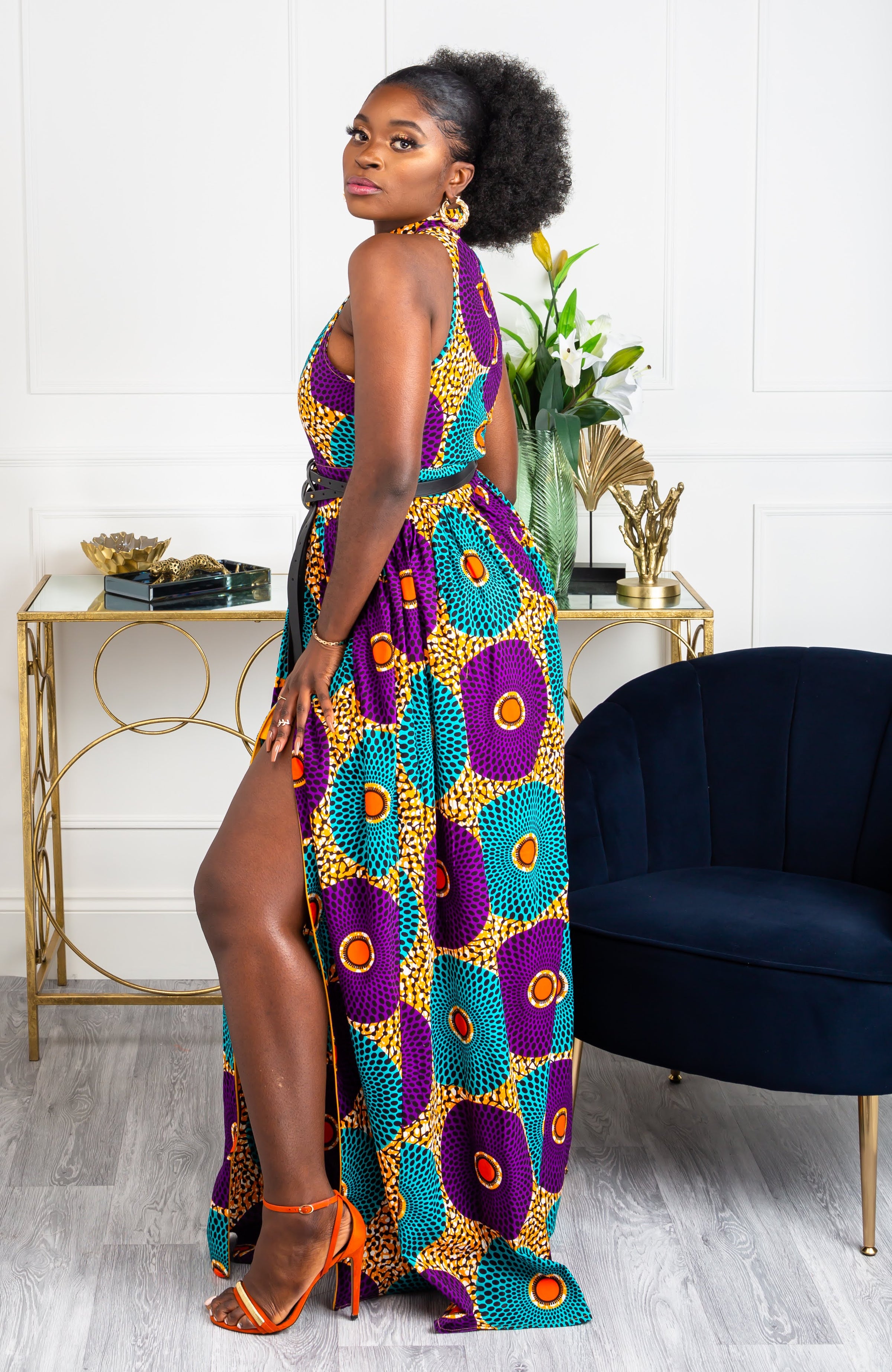 African Sleeveless Long Dress - Turtleneck Dashiki Maxi Dress - PETRA