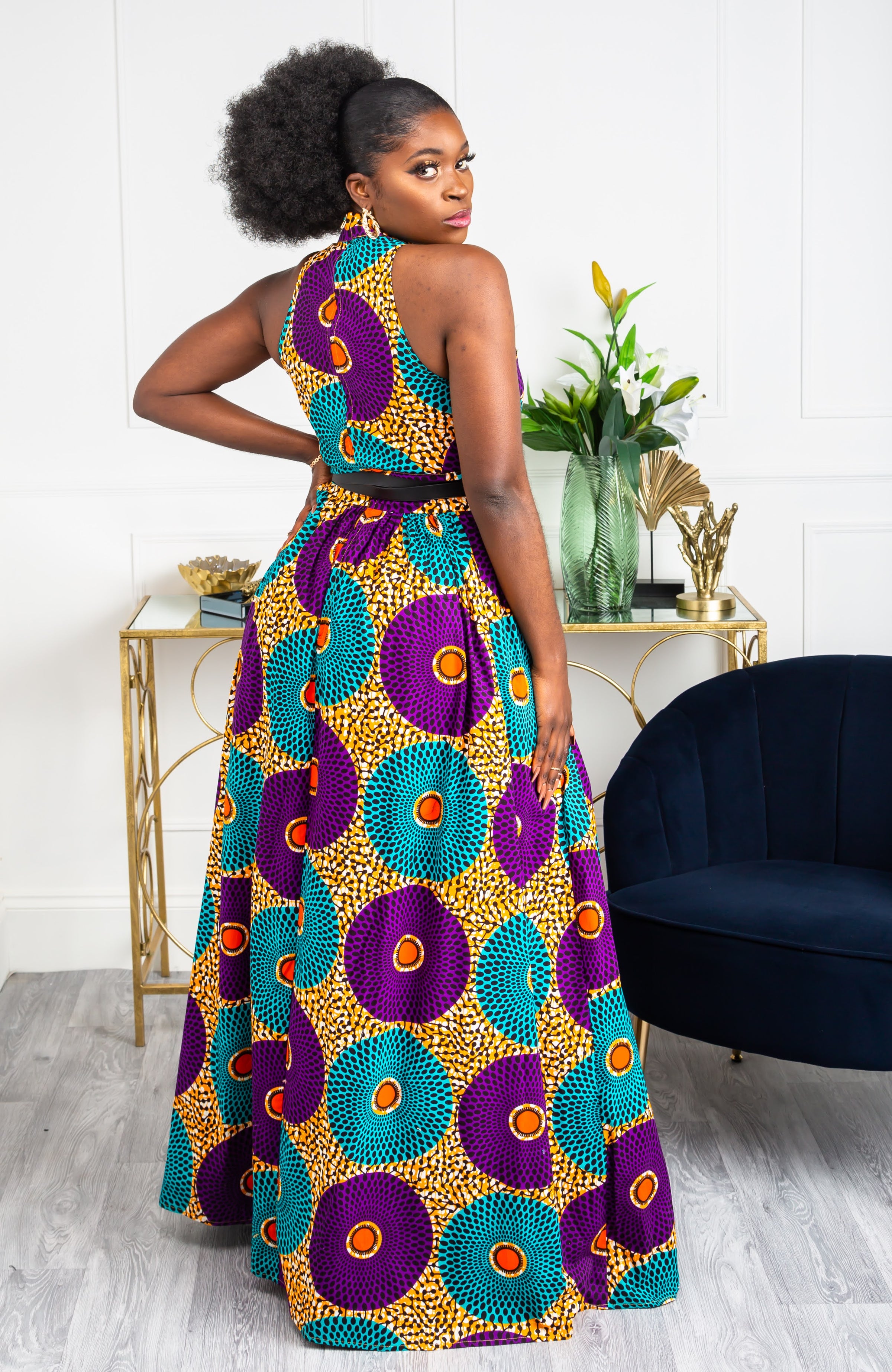 African Sleeveless Long Dress - Turtleneck Dashiki Maxi Dress - PETRA