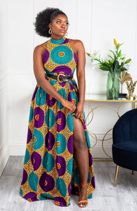 African Sleeveless Long Dress - Turtleneck Dashiki Maxi Dress - PETRA
