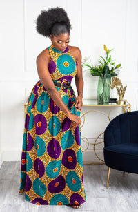 African Sleeveless Long Dress - Turtleneck Dashiki Maxi Dress - PETRA