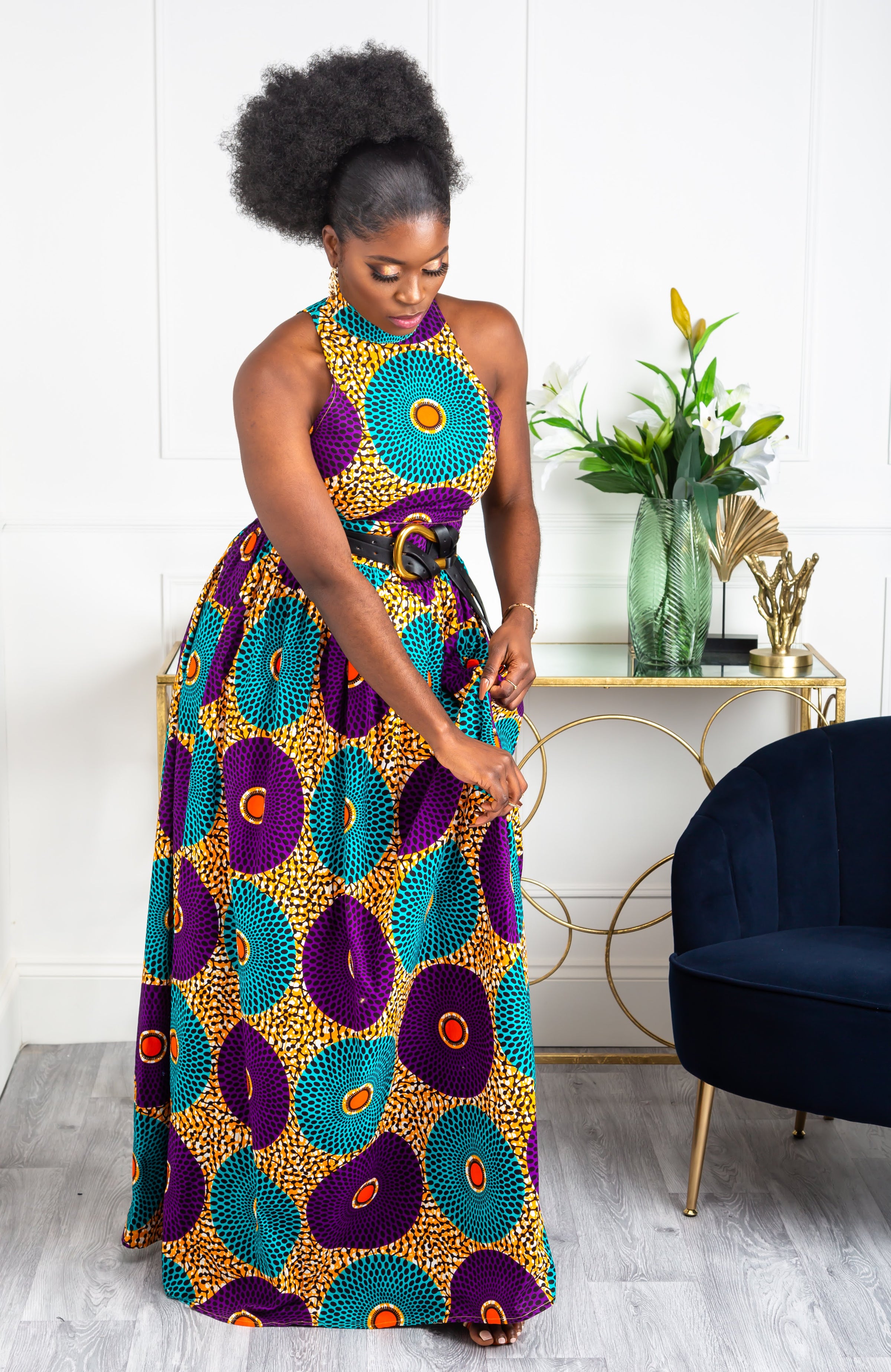 African Sleeveless Long Dress - Turtleneck Dashiki Maxi Dress - PETRA