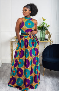 African Sleeveless Long Dress - Turtleneck Dashiki Maxi Dress - PETRA