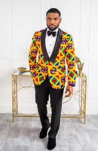 African Print Mens Ankara Suit Blazer - Dinner Jacket Tailored Fit African Fashion - NATHAN