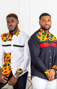 African Styles Clothing | African Mens Fashion - Skinny Fit Strip Button Down Shirt - NATHAN
