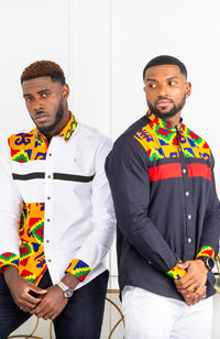 African Styles Clothing | African Mens Fashion - Skinny Fit Strip Button Down Shirt - NATHAN